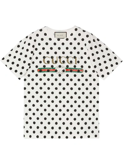 Shop Gucci Vintage Logo Polka Dot Print T-shirt In White