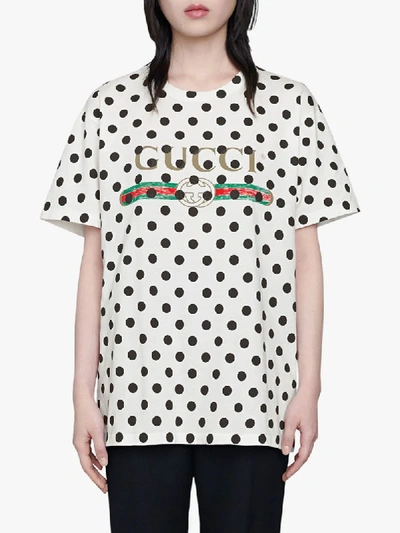 Shop Gucci Vintage Logo Polka Dot Print T-shirt In White
