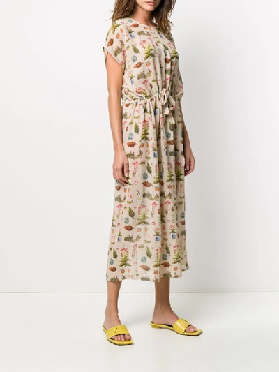 Shop Anntian All-over Print Silk Dress In Neutrals