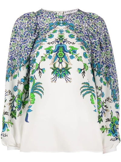 Shop Givenchy Floral Print Puff Sleeve Blouse In White