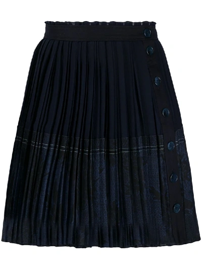 Shop Chloé Floral Print Pleated Skirt In Blue