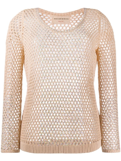 Shop Ermanno Scervino Crystal-embellished Fishnet Jumper In Neutrals