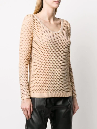 Shop Ermanno Scervino Crystal-embellished Fishnet Jumper In Neutrals