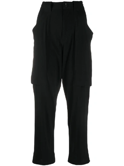 Shop Yohji Yamamoto Cropped Draped Trousers In Black