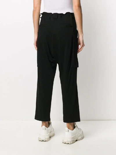 Shop Yohji Yamamoto Cropped Draped Trousers In Black