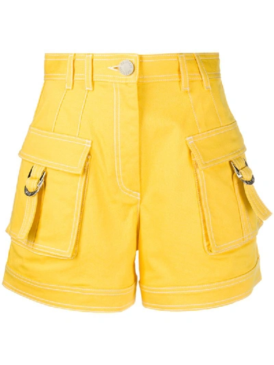 Shop Balmain High-waisted Cargo Shorts In Yellow
