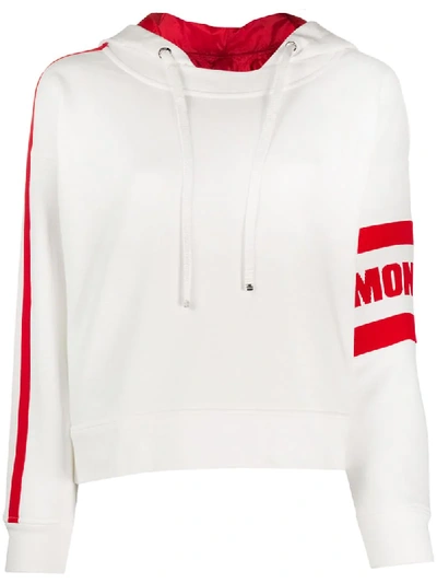 Shop Moncler Logo-stripe Drawstring Hoodie In White