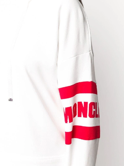 Shop Moncler Logo-stripe Drawstring Hoodie In White