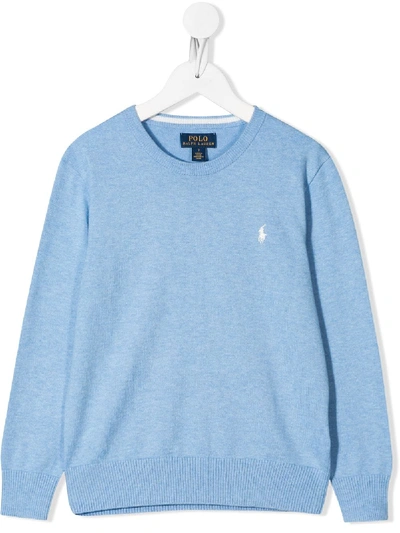 Shop Ralph Lauren Embroidered Logo Jumper In Blue