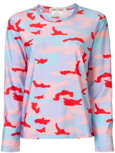 Shop Comme Des Garçons Camouflage Print Longsleeved T-shirt In Purple