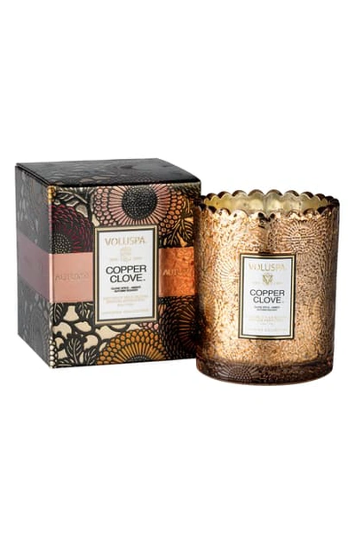 Shop Voluspa Japonica Scalloped Edge Embossed Glass Candle In Copper Clove