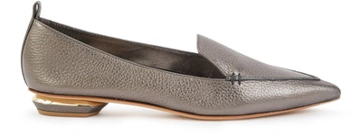 Shop Nicholas Kirkwood Beya Metallic Leather Loafers In Pewter