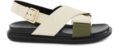 Shop Marni Leather Sandals In Dark Olive