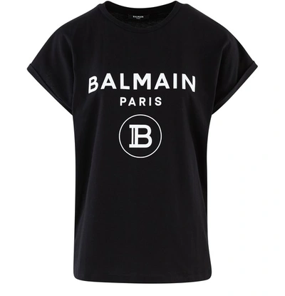 Shop Balmain Logo T-shirt In Eab Noir Blanc