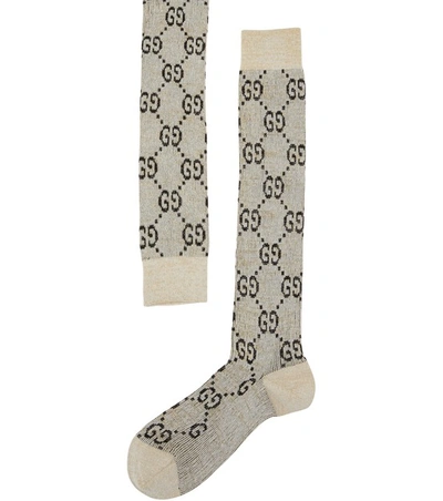 Shop Gucci Logo Socks In Ivory/black