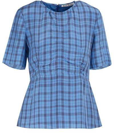 Shop Acne Studios Checkered Shirt In Indigo Denim/palace Blue