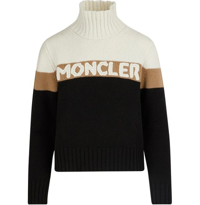 Shop Moncler Wool And Cashmere Jumper In Beige Black