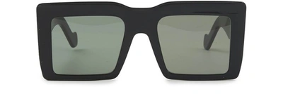 Shop Loewe Square Shaped Oversize Sunglasses In Green Shiny Black