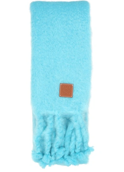 Shop Loewe Fringed Scarf In Turquoise