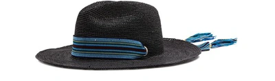 Shop Sensi Studio Panama Hat With Ribbon In Black Blue Tones