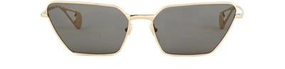 Shop Gucci Rectangular Sunglasses In Gold-gold-grey