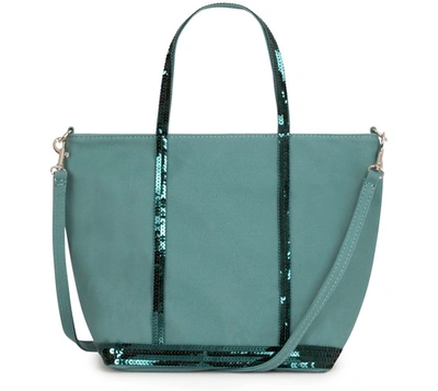 Shop Vanessa Bruno Small Canvas And Sequins Cabas Tote Bag With Detachable Strap In Turquoise