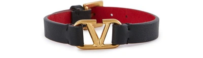 Shop Valentino Leather Vlogo Bracelet In Nero Rouge Pur
