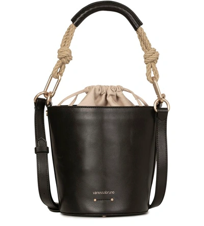 Shop Vanessa Bruno Calfskin Leather Mini Holly Bucket Bag In Black