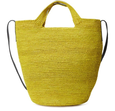 Shop Sensi Studio Large Beach Bag In Yellow Straw Black Leather