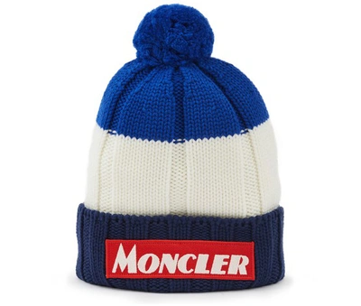 Shop Moncler Tricolour Beanie In Blue