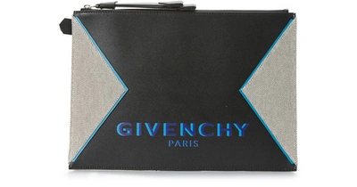 Shop Givenchy Leather And Canvas Logo Pouch In Noir/turquoise