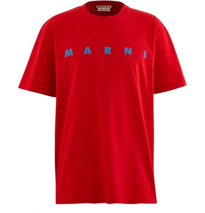 Shop Marni Logo T-shirt In Hot Red