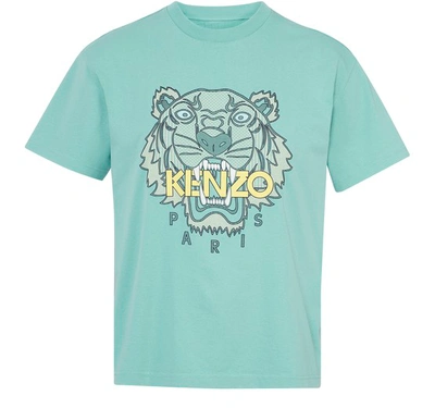 Shop Kenzo Tiger Cotton T-shirt In Aqua