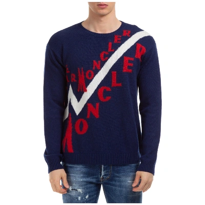 Shop Moncler Men's Crew Neck Neckline Jumper Sweater Pullover In Blue