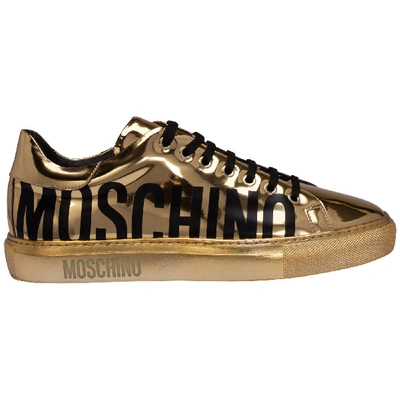 Shop Moschino Women's Shoes Leather Trainers Sneakers In Gold