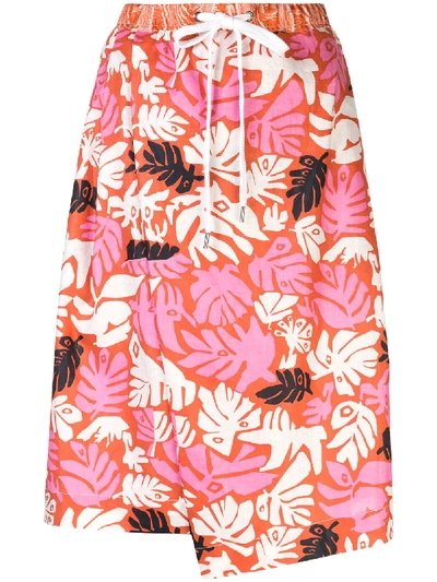 Shop Marni Leaf-print Wrap Skirt In Pink