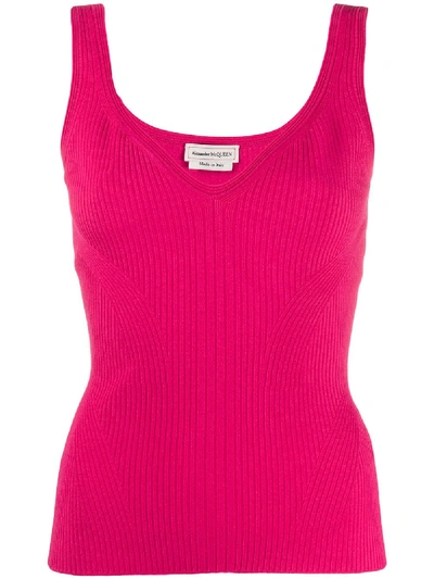 Shop Alexander Mcqueen Ribbed Knitted Top In Pink