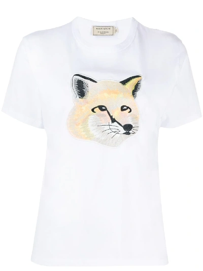 Shop Maison Kitsuné Large Logo-embroidered T-shirt In White