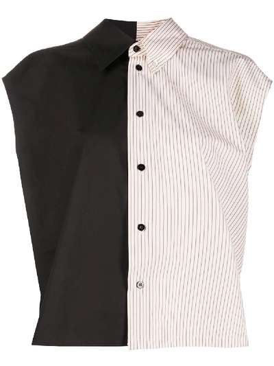 Shop Mm6 Maison Margiela Striped Detail Short Sleeve Shirt In Black