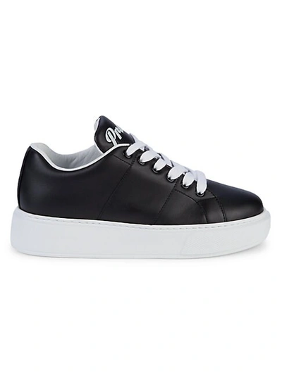 Shop Prada Logo Platform Leather Sneakers In Black