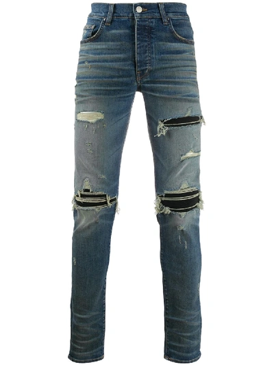 Shop Amiri Slim Fit Ripped Jeans In Blue