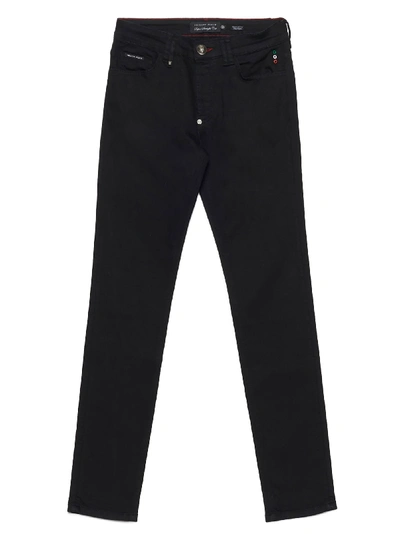 Shop Philipp Plein Super Straight Cut Statement Jeans In Black