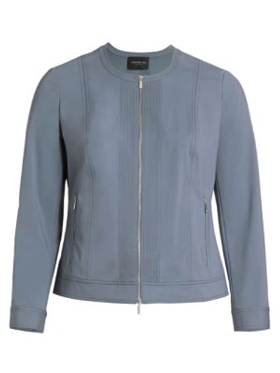 Shop Lafayette 148 Women's Kyle Topstitched Zip Jacket In Bluestone