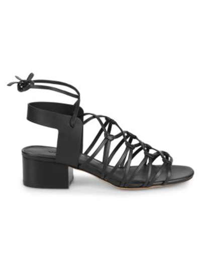 Shop Vince Beamont Leather Strappy Ankle Wrap Sandals In Black