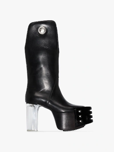 Shop Rick Owens Black Kowboy 120 Platform Leather Boots