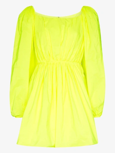 Shop Valentino Neon Puff Sleeve Mini Dress In Yellow