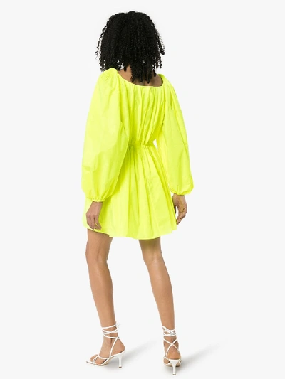 Shop Valentino Neon Puff Sleeve Mini Dress In Yellow