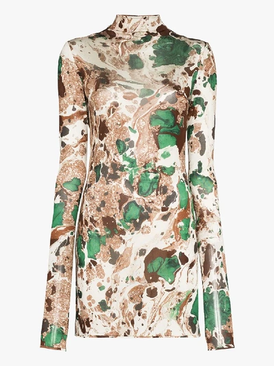 Shop Jil Sander Moby Marble Print Silk Top In Neutrals