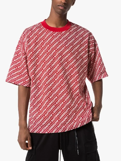 Shop Mastermind Japan Logo Stripe Cotton T-shirt In Red