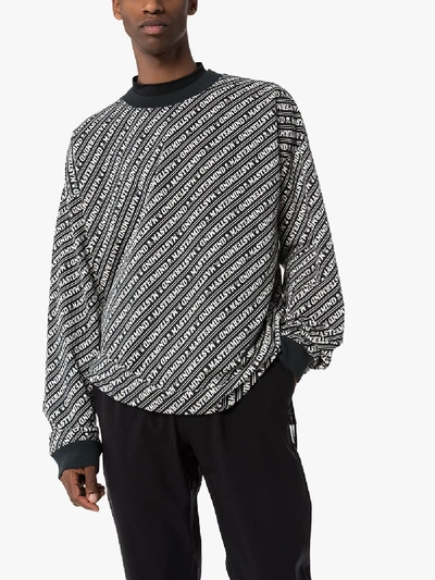 Shop Mastermind Japan Logo Stripe Cotton Sweatshirt In Black